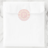 Sticker Rond Point Polka monogramme et Rose unique (Sac)