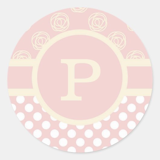 Sticker Rond Point Polka monogramme et Rose unique (Devant)