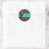 Sticker Rond Point Polka turquoise Bleu et Brown Enregistrer La (Sac)