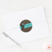 Sticker Rond Point Polka turquoise Bleu et Brown Enregistrer La (Enveloppe)