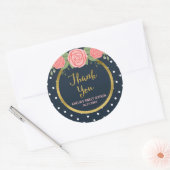 Sticker Rond Pointe Polka Bleu & Blanc, Merci Roses Roses Roses (Enveloppe)