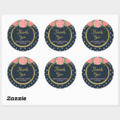 Sticker Rond Pointe Polka Bleu & Blanc, Merci Roses Roses Roses (Feuille)