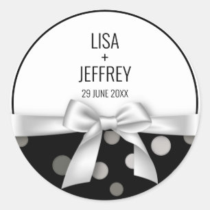 Sticker Rond Pointe Polka Mariage minimaliste et Bow Argent