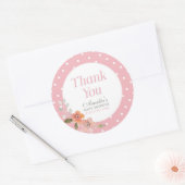 Sticker Rond Pointe rose avec Merci floral délicat (Enveloppe)