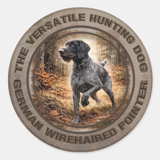 Sticker Rond Pointer à poil dur allemand (Devant)