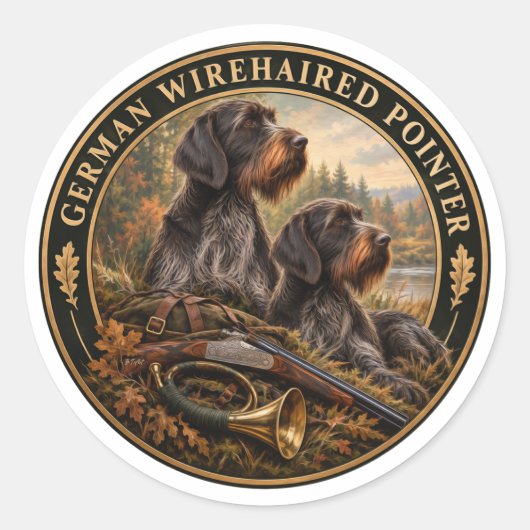 Sticker Rond Pointer allemand à poil dur (Devant)