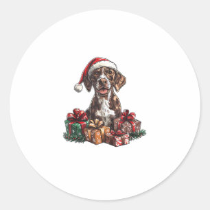 Sticker Rond Pointeur à cheveux allemand Santa Hat Noël GSP
