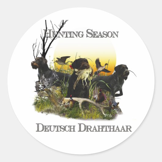 Sticker Rond Pointeur À poils durs allemand (Devant)