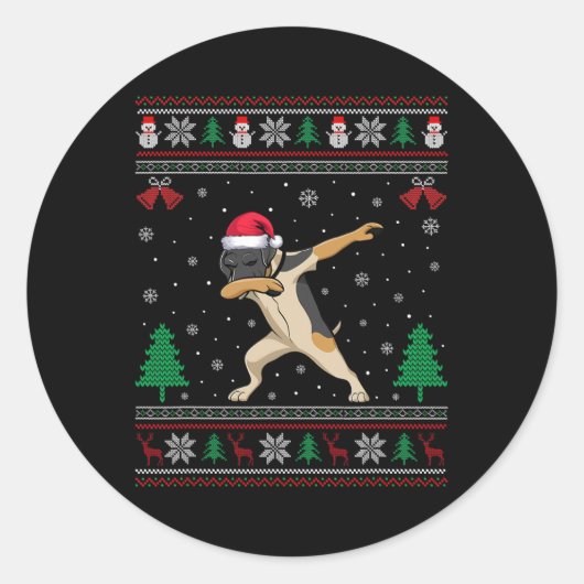 Sticker Rond Pointeur brun allemand Dabbing Chien Santa Hat C (Devant)