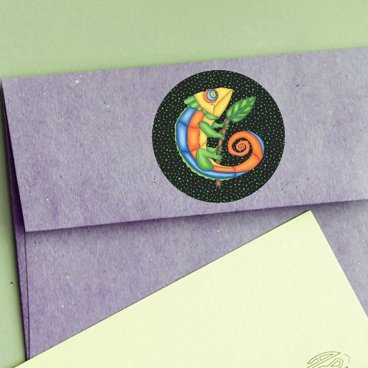 Sticker Rond Pointeur de dessin Lizard tenant la feuille de cou