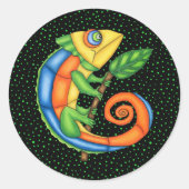 Sticker Rond Pointeur de dessin Lizard tenant la feuille de cou (Devant)