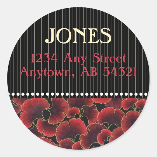 Sticker Rond Points à rayures Gingko Classy Rouge Art Déco (Devant)