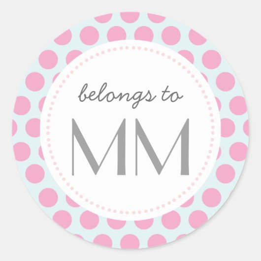 Sticker Rond Points bleus et roses monogrammes - do-it-yourself (Devant)