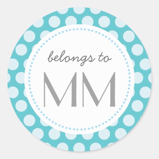 Sticker Rond Points Bleus Monogrammes - do-it-yourself Étiquett (Devant)