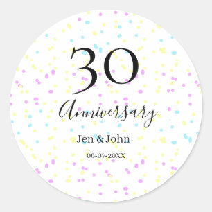 Sticker Rond Points bleus roses jaunes 30ème anniversaire nom