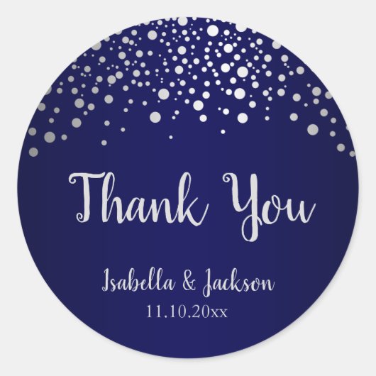 Sticker Rond Points confetti bleu marine et argent (Devant)