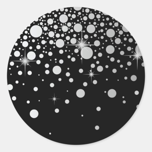 Sticker Rond Points Confetti Faux Argent Noir et Blanc (Devant)