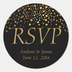 Sticker Rond Points Confetti Foil Noir et Or