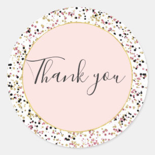 Sticker Rond Points Confetti Noir Rose Or Glitzy Merci
