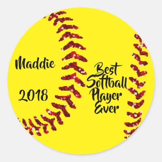 Sticker Rond Points de suture de softball en paillettes rouges (Devant)