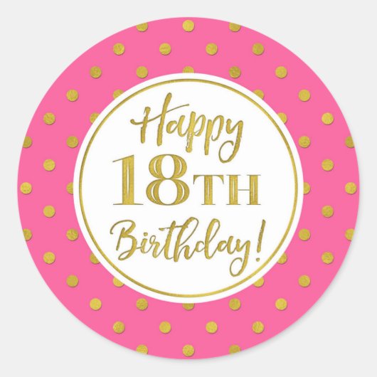 Sticker Rond Points d'or rose blanc 18e anniversaire (Devant)