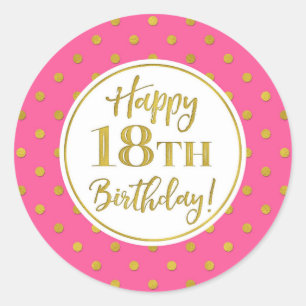 Sticker Rond Points d'or rose blanc 18e anniversaire