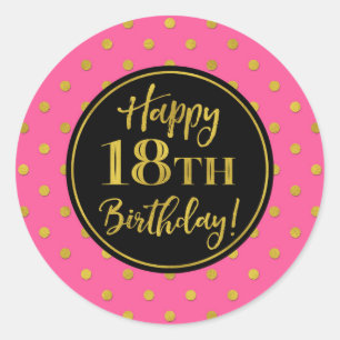 Sticker Rond Points d'or rose noir 18e anniversaire