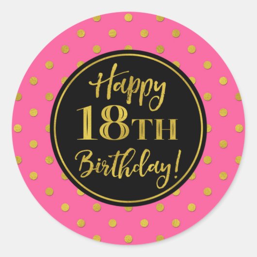 Sticker Rond Points d'or rose noir 18e anniversaire (Devant)