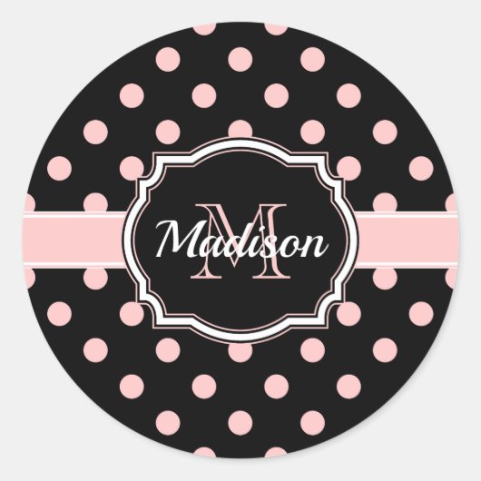 Sticker Rond Points noirs et roses (Devant)