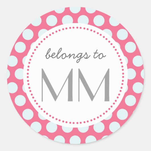 Sticker Rond Points rose et bleu monogrammes - do-it-yourself b (Devant)
