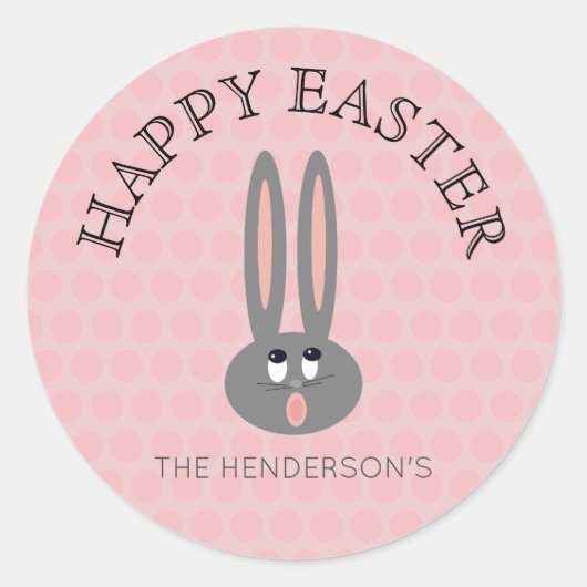 Sticker Rond Points roses de lapin pâques mignons Personnalisés (Devant)
