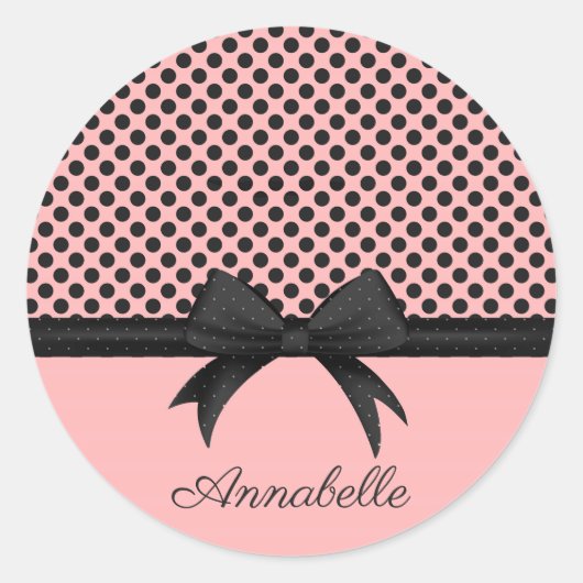 Sticker Rond Points roses noirs et ruban (Devant)