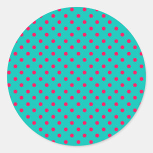 Sticker Rond Points roses profonds sur Aqua Blue
