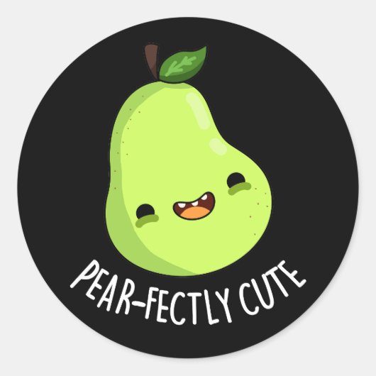 Sticker Rond Poire parfaitement mignonne Fruit Pear Pun Dark BG (Devant)