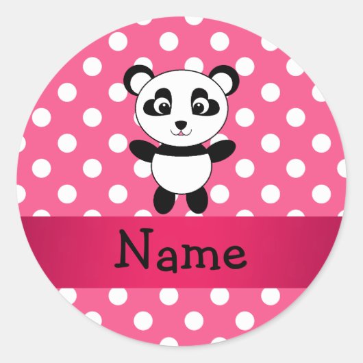 Sticker Rond Pois blancs rose panda personnalisés (Devant)