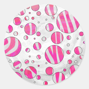 Sticker Rond Pois de Zèbre rose et blanc