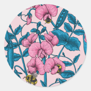 Sticker Rond Pois doux et bourdons, rose et bleu