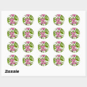 Sticker Rond Pois doux et bourdons, rose, vert et blanc (Feuille)