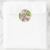 Sticker Rond Pois doux et bourdons, rose, vert et blanc (Sac)