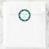 Sticker Rond Pois floraux turquoises : Merci (Sac)