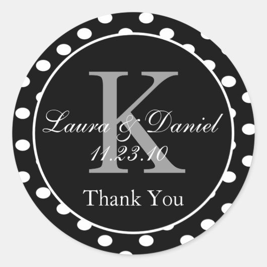 Sticker Rond Pois gris-blanc mignon Monogramme Favoriser (Devant)