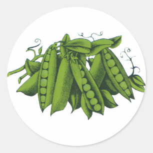 Sticker Rond Pois mange-tout vintage, Aliments, Légumes sains