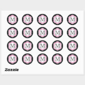 Sticker Rond Pois Monogramme bleu rose noir (Feuille)