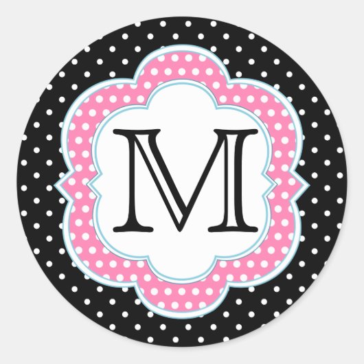 Sticker Rond Pois Monogramme bleu rose noir (Devant)
