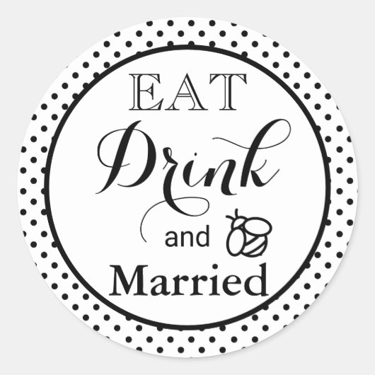 Sticker Rond Pois noir blanc miel abeille manger boisson mariée (Devant)