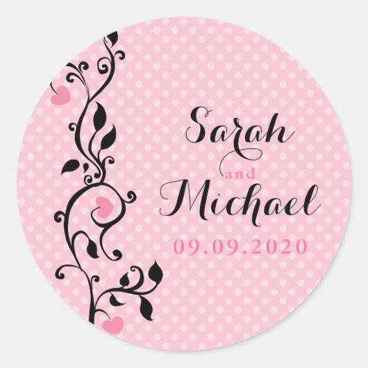 Sticker Rond Pois rose Mariage de vigne de coeur (Devant)