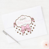 Sticker Rond Pois roses et Brown avec empreintes de bébé (Enveloppe)