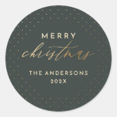 Sticker Rond Pois vert foncé et or Joyeux Noël (Devant)