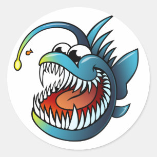 Sticker Rond Poisson à caricature