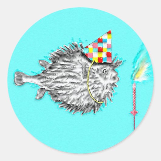 Sticker Rond Poisson à thème fête d'anniversaire (Devant)